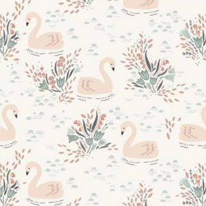 Fabric-bird-swan-flowers